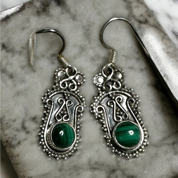 Malachite Sterling Silver Drop Earrings - Picture 5 of 11